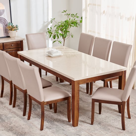Giza Composite Marble Top 8-Seater Dining Set With Chairs - Beige