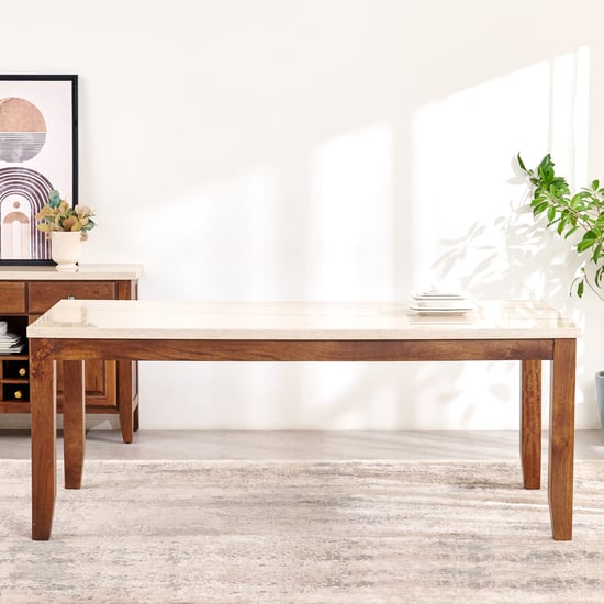 Giza Composite Marble Top 8-Seater Dining Set With Chairs - Beige