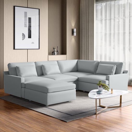 Alpine Half Leather 4-Seater Corner Sofa with Ottoman - Grey
