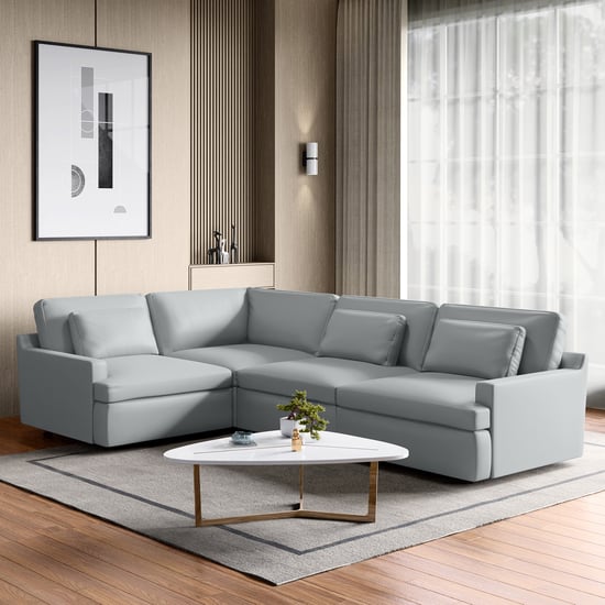 Alpine Half Leather 4-Seater Corner Sofa - Grey