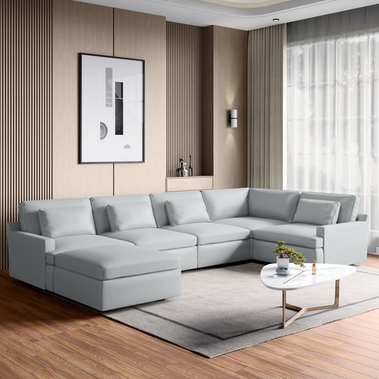 Alpine Half Leather 5-Seater Corner Sofa with Ottoman - Grey