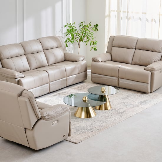 Torino Half Leather 3+2+1 Seater Electric Recliner Set - Beige