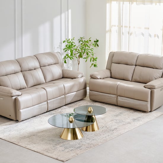 Torino Half Leather 3+2 Seater Electric Recliner Set - Beige