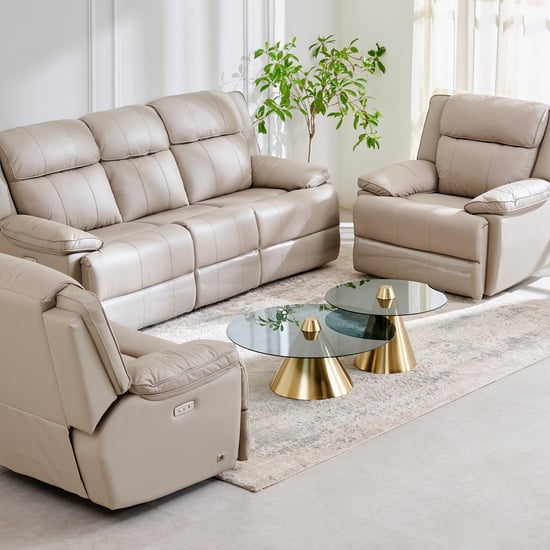 Torino Half Leather 3+1+1 Seater Electric Recliner Set - Beige