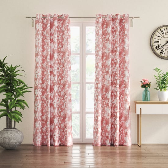 Chanderi Carnelian Set of 2 Printed Sheer Door Curtains