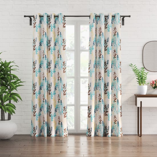 Chanderi Laurel Set of 2 Printed Sheer Door Curtains