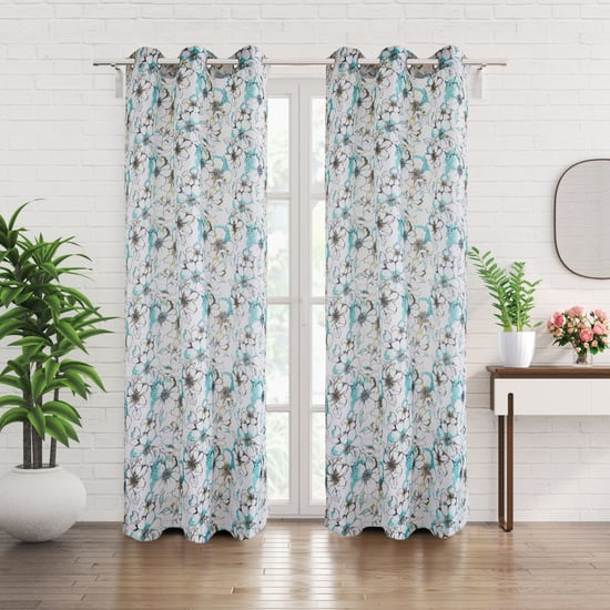 Chanderi Iris Set of 2 Printed Sheer Door Curtains