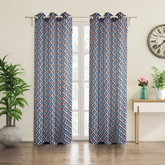 Chanderi Pumice Set of 2 Printed Sheer Door Curtains