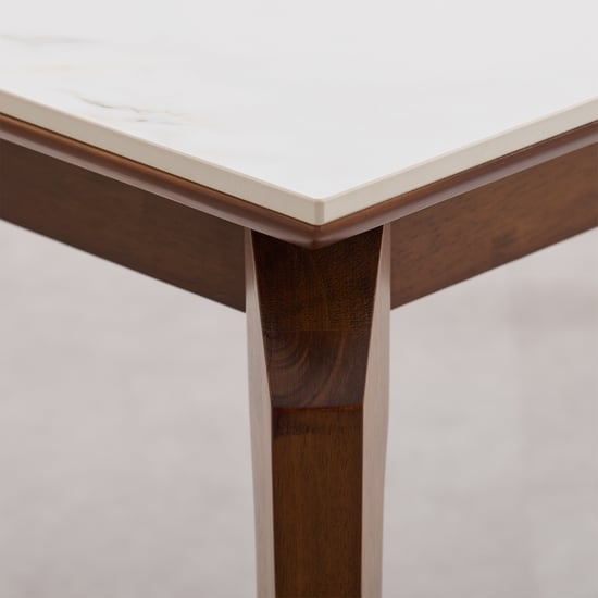 Falcon Ceramic Top 6-Seater Dining Set with Chairs - White and Brown