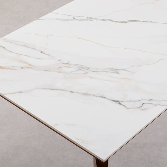 Falcon Ceramic Top 6-Seater Dining Set with Chairs - White and Brown