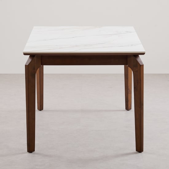 Falcon Ceramic Top 6-Seater Dining Set with Chairs - White and Brown