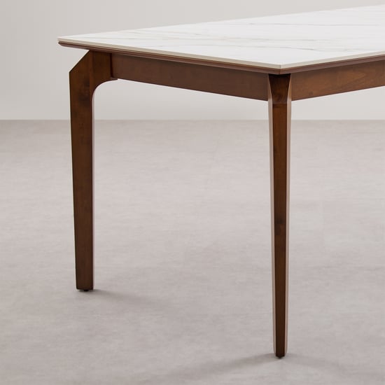 Falcon Ceramic Top 6-Seater Dining Set with Chairs - White and Brown