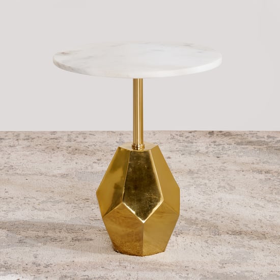(Refurbished) Stuart Marble Top Accent Table - Gold