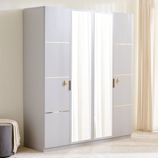 Anri 4-Door Wardrobe with Mirror - Grey