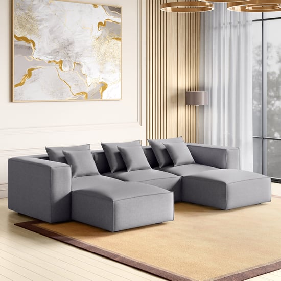 Mills Fabric 3-Seater Sofa with 2 Ottomans