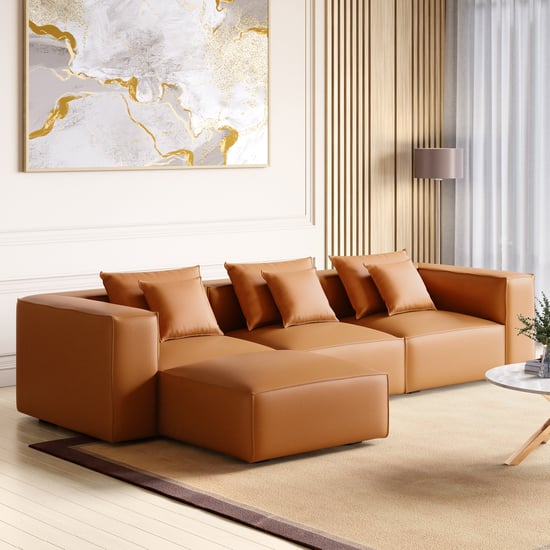 Mills Half Leather 3-Seater Sofa with Ottoman
