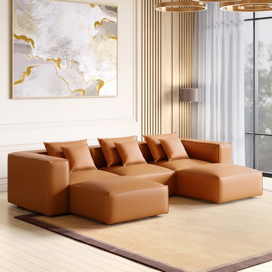 Mills Half Leather 3-Seater Sofa with 2 Ottomans