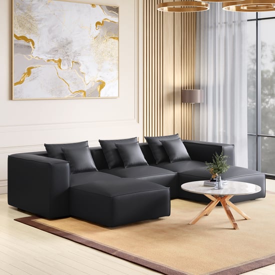 Mills Half Leather 3-Seater Sofa with 2 Ottomans