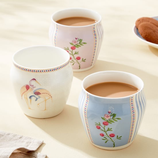 Mandarin Crane Set of 3 Bone China Kulhads - 240ml