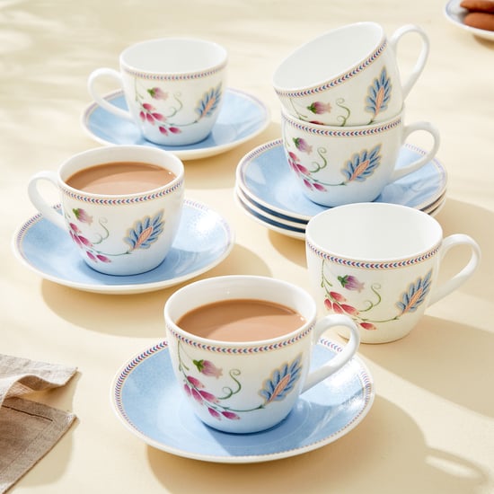 Mandarin Crane Set of 6 Bone China Cups and Saucers - 210ml