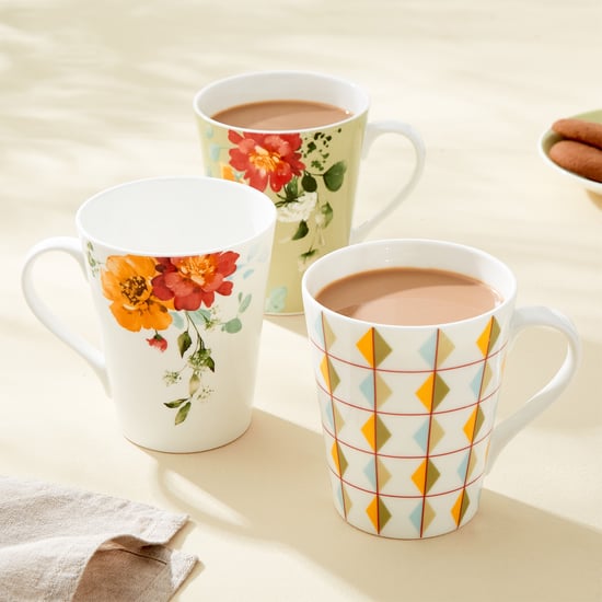 Mandarin Harvey Set of 3 Bone China Printed Coffee Mugs - 340ml