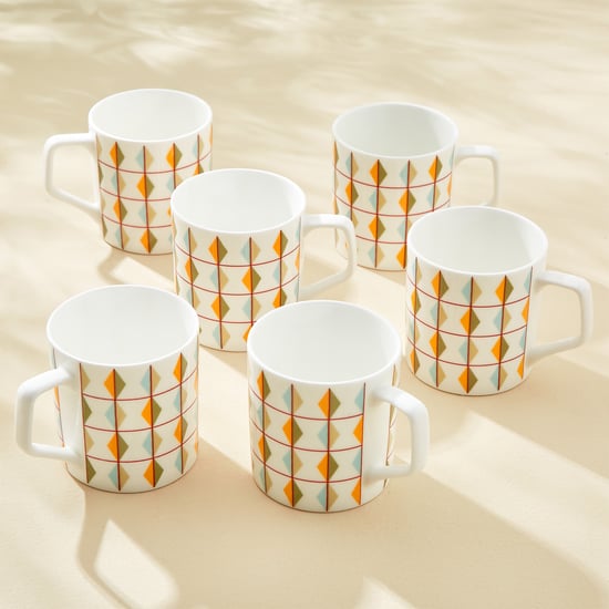 Mandarin Harvey Set of 6 Bone China Printed Coffee Mugs - 230ml |  Multicolour