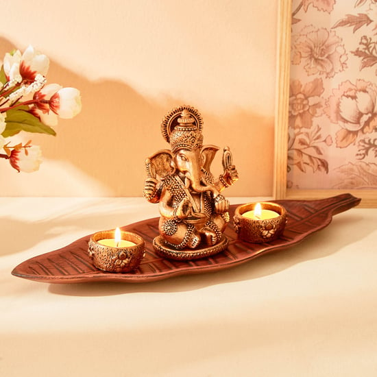 Renaissance 4Pcs Polyresin Ganesha Figurine with T-Light Holder