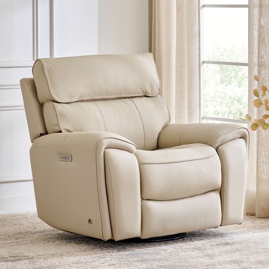 Stockholm Half Leather 1-Seater Swivel Rocking Recliner - Cream