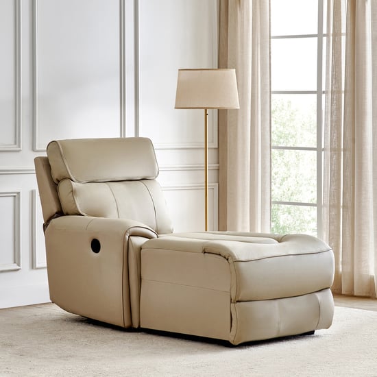 Stockholm Half Leather 1-Seater Push Back Left Lounge Recliner - Cream