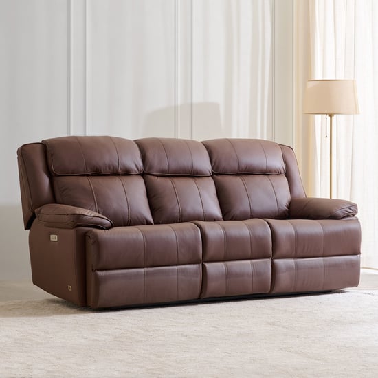 Torino Half Leather 3-Seater Electric Recliner - Brown