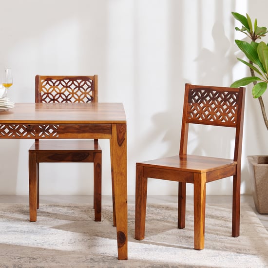 Helios Disa Set of 2 Sheesham Wood Dining Chairs - Brown