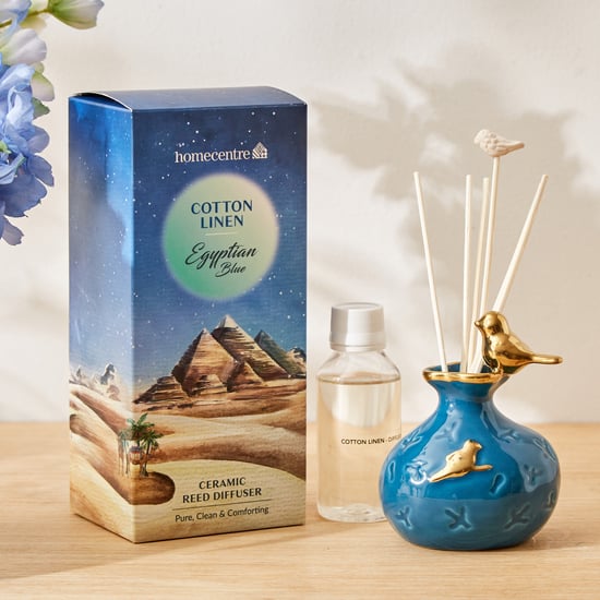 Redolence Ceramic Egyptian Blue Cotton Linen Reed Diffuser Set