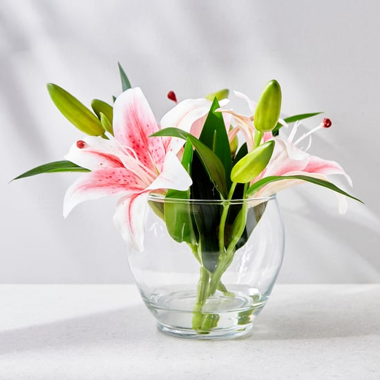 Buy Gloria Azalea Artificial Lilies in Glass Pot from Home Centre
