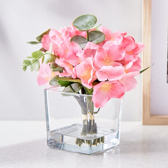 Gloria Clover Artificial Hydrangeas in Glass Pot