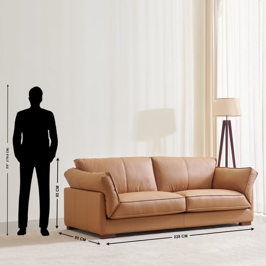 Sorrento Half Leather 3-Seater Sofa Tan Tan