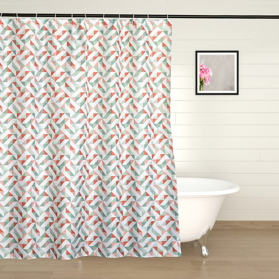 Mekong Apex Geometric Print Shower Curtain with Rings - 180x180cm