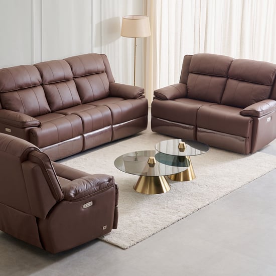 Torino Half Leather 3+2+1 Seater Electric Recliner Set - Brown