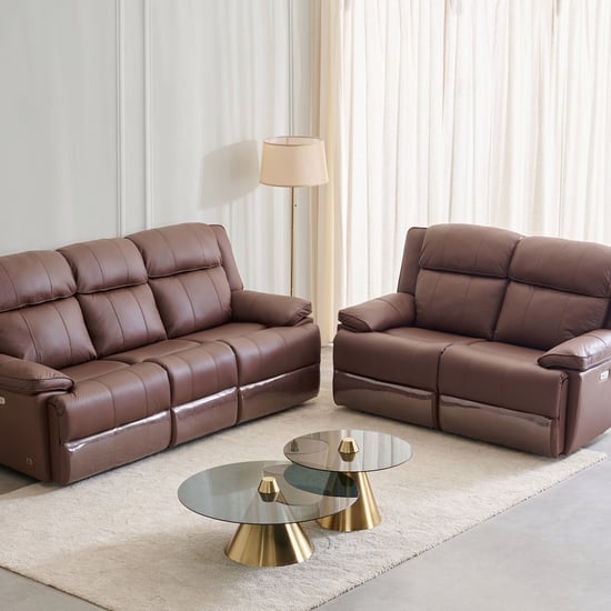 Torino Half Leather 3+2 Seater Electric Recliner Set - Brown