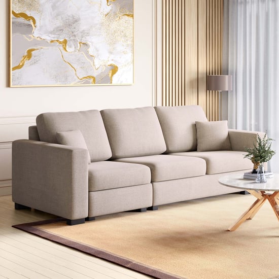 Wells Fabric 3-Seater Sofa with Cushions - Beige