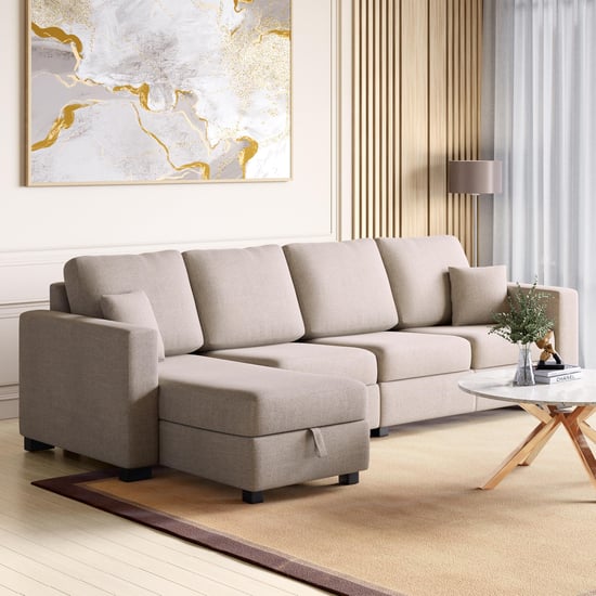 Wells Fabric 3-Seater Sofa with Left Chaise - Beige