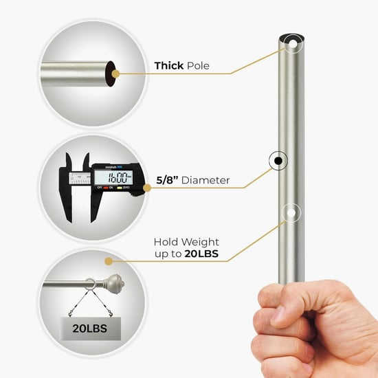 DECO WINDOW Staked Set of 2 Extendable Single Curtain Rods - 16mm, Silver (28-48in)