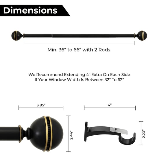 DECO WINDOW Ribbed 1Pc Extendable Curtain Rod - 25mm, Ivory 36-66
