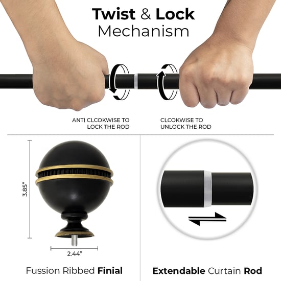 DECO WINDOW Ribbed 1Pc Extendable Curtain Rod - 25mm, Ivory 36-66