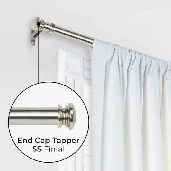 DECO WINDOW End Cap Set of 2 Extendable Single Curtain Rods - 25mm, Satin Silver (52-144in)