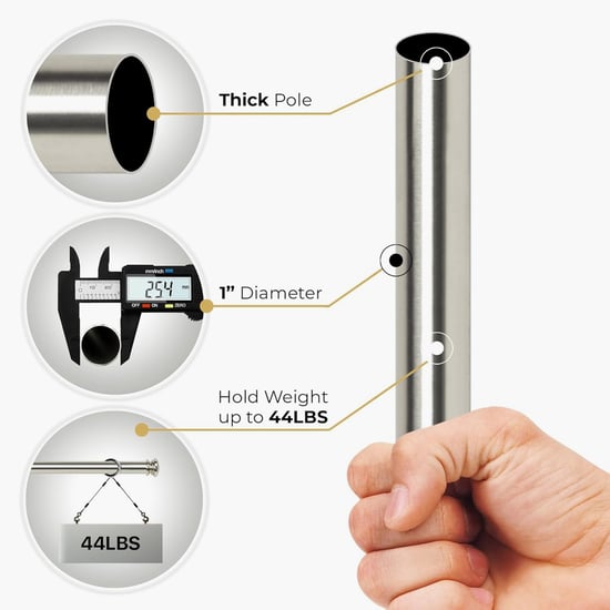 DECO WINDOW End Cap Set of 2 Extendable Single Curtain Rods - 25mm, Silver (36-66in)