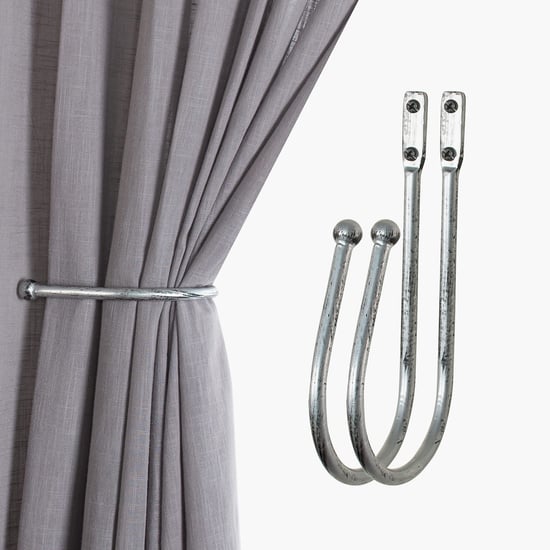 DECO WINDOW Set of 2 Iron Curtain Holdbacks - Silver Black Brush
