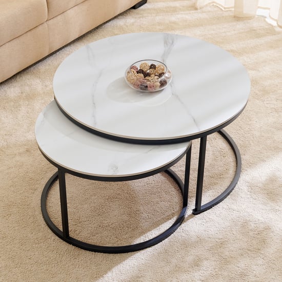 Helios Volga Sintered Stone Top Set of 2 Nesting Coffee Tables - White