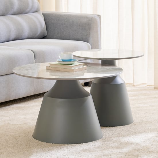 Helios Milano Sintered Stone Top Set of 2 Coffee Tables - White