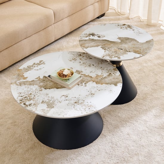 Andes Sintered Stone Top Set of 2 Coffee Tables - White