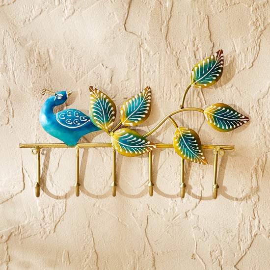 Corsica Metal Peacock Wall Multi Hooks Multicolour